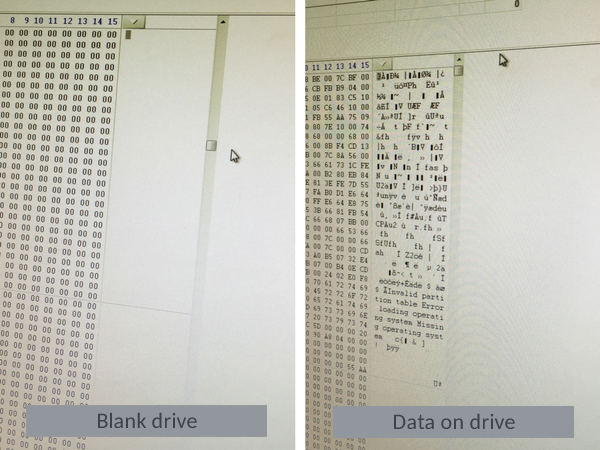 Blank drive and data on drive